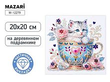 Мозаика алмазная MAZARI "Котик" M-12279 холст,20*20см,част.выкл.,подрам.