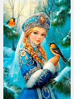 Раскраска по номерам на холсте Рыжий кот "Красавица в зимнем лесу" 17*22см ХК-0473 с красками