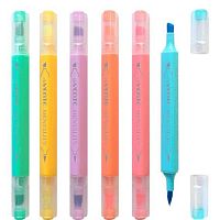 Набор маркеров текст.  6цв. deVENTE "Mentality" 5045345 двустор.(кисть 2мм,скош.4мм),трёхгр.корп.