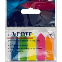Набор самокл. этикеток-закладок deVENTE 45*12мм 2011306 п/прозр.пластик,неон,5цв.*25л.,стрелки,блист