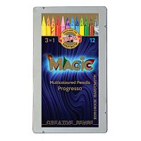 Карандаши 12цв. KOH-I-NOOR "Progresso Magic" 8772012004PL многоцв.гриф.,цельнограф.,металл.короб.