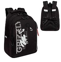 Рюкзак школьный Гризли RB-452-3 чёрный-белый,27*40*20см,анатом.спинка,светоотр.эл.