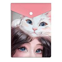 Папка-конверт на кнопке 158*114мм ФЕНИКС "Кошачьи нежности" 69023 полипропилен,1отд.,уф-печать