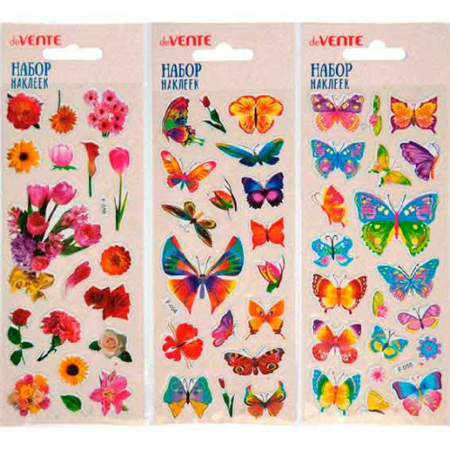 Набор многоразовых наклеек deVENTE "Butterflies & Flowers" 8002279 объёмные 7*17мм