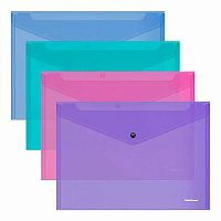 Папка-конверт на кнопке А4 EK "Glossy Vivid" 50314 п/прозр.,глянц.,180мкм,асс.