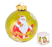 Шар КОЛОМЕЕВ "Дед Мороз с фонариком" КУ-80-244030 стекло, 8см,подар.уп.