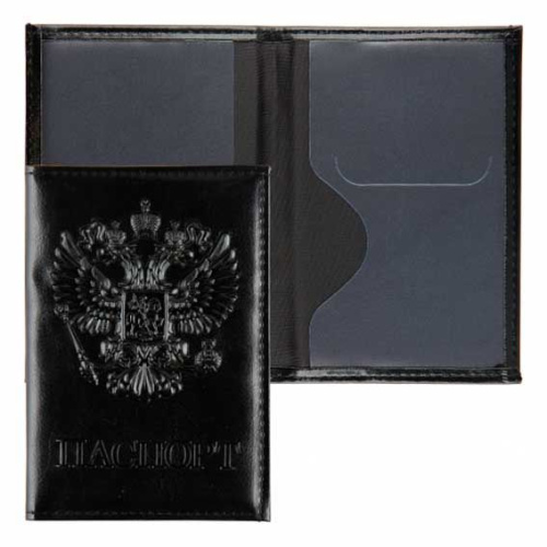 Обложка д/паспорта КЛЕРК Classic 213917 к/з,поролон,тиснение,отстрочка,чёрная