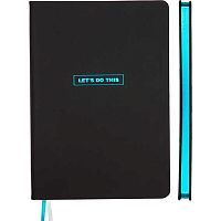 Записная книжка А5  80л. deVENTE "Black&Metallic" 2051603 кож.зам.,чёрн.с голуб.,клетка,бел.бум.