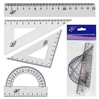 Набор геом. ЛУЧ (4предм.) 33С 2211-08 (линейка 15см, 2треуг.,трансп.) прозрачный