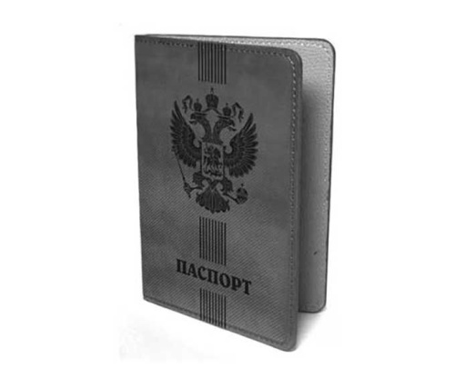 Обложка д/паспорта INTELLIGENT "Паспорт" BW-456 тёмно-серая,с гербом, экокожа,вертик.полосы