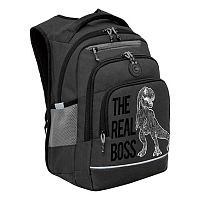 Рюкзак школьный Гризли RB-450-3 серый,40*25*32см,анатом.спинка,светоотр.эл.