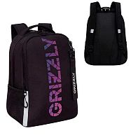 Рюкзак школьный Гризли RB-451-10 чёрный-серый,29*38*16см,анатом.спинка,светоотр.эл.
