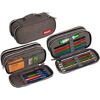 Пенал 3отд. 220*90*80 deVENTE "Private" 7023301 (100предм.) овал.,серый,текстил.,с ручкой