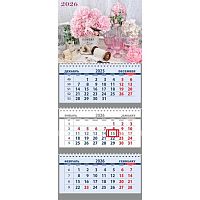 Календарь кварт. 2026г. ATTOMEX "Flowers&Garden" 2133538 3-х бл.,3гр.,с бегун.,бл.офс.,65 г/м2