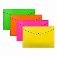 Папка-конверт на кнопке А4 EK "Glossy Neon" 50300 п/прозр.,глянц.,180мкм,асс.