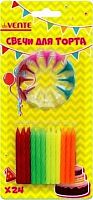 Набор свечей д/торта deVENTE 9060701 24 неон.свечи 6*0,52см,12 держ.,карт./блист.