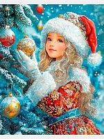 Раскраска по номерам на холсте Рыжий кот "Внучка Деда Мороза" 17*22см ХК-0541 с красками