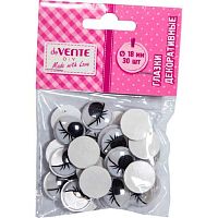 Декор. элементы deVENTE "Глазки с ресничками" 8001313 самокл.,чёрно-белые,18мм,30шт.,пласт.пакет