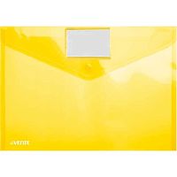 Папка-конверт на кнопке А4 deVENTE 3079333 п/прозр.,жёлтая,180мкм,карм.д/визит.