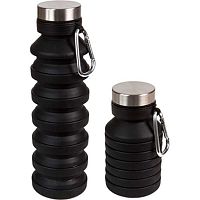 Бутылка складная 500мл deVENTE 8090465 чёрная,силикон.,с карабином,метал.крышка