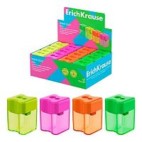 Точилка с контейнером 2отв. EK "Wave Duo Neon" 60057 пластик,38*55*38мм,асс.