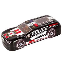Пенал метал. ALINGAR "Машина Police" AL8616 чёрный,2отд.,200*80мм,табл.умнож. внутри
