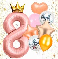 Набор шаров (8шт) "8 - Prince розовый" 574-300 латекс,фольг.