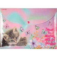 Папка-конверт на кнопке А4 deVENTE "Dream. Kitten" 3071101 с печатью и конфетти,350+100мкм