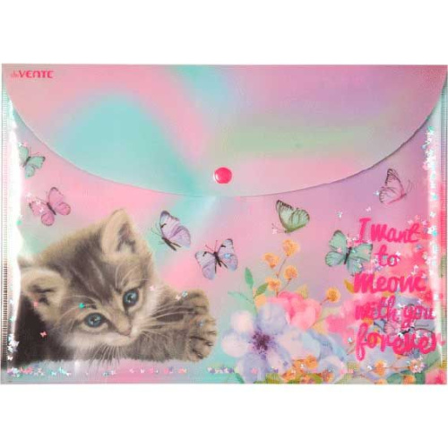 Папка-конверт на кнопке А4 deVENTE "Dream. Kitten" 3071101 с печатью и конфетти,350+100мкм