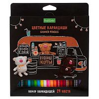 Карандаши 24цв. ХАТ "Кофейные коты" 091074 ECO заточ.,к/к,е/подвес