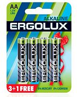 Батарейка Ergolux R06 Alkaline BL-3+1(LR6 BL-3+1)