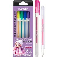 Набор гел. ручек  6цв. deVENTE "Amai Menoko" 5051610 с блёстками,1мм,к/к