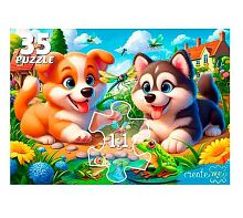Пазлы   35 Рыжий кот MAXI "Щенки и лягушки" УК35-2390