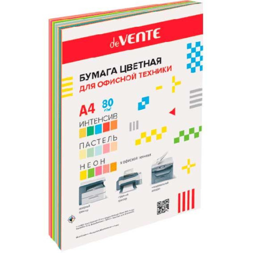 Бумага А4 д/офисной техники deVENTE  60л. 5цв.интенсив+5цв.пастель+5цв.неон 2072260