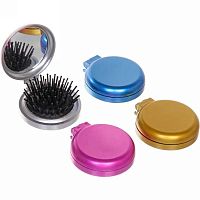 Расчёска массажная складная с зеркалом 450-194 круглая,асс.