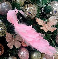 Новогоднее украшение "Королевская птица" розовый 196-1083 на прищепке,33см