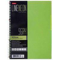 Тетрадь 96л. (клетка) А4 ХАТ пластик.обл. спираль "Line Neon зелёная" 03034 4цв.разд.