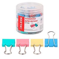 Зажим для бумаг КЛЕРК 15мм 231698 цв.металл.,пластик.тубус