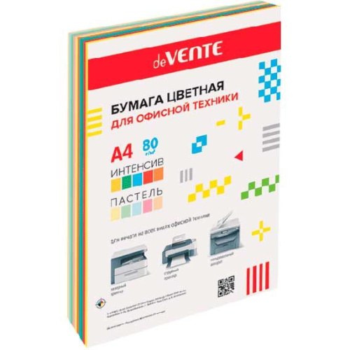 Бумага А4 д/офисной техники deVENTE 100л. 5цв. интенсив+5цв.пастель 2072201, 80г/м2