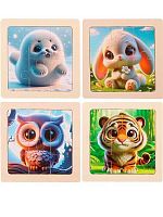Пазл-рамка Рыжий кот "Милые животные-3" ИД-0207 (4шт.),дерев.