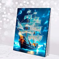 Картина по номерам с кристаллами из хрусталя Котеин "Одинокий парусник" 40*50см MS0003 (21цв.)