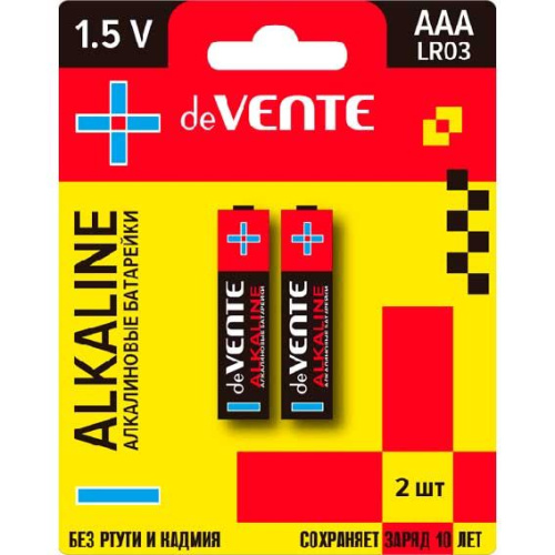 Батарейка deVENTE "Alkaline" 9010103 алкалиновая,AAA,LR03,1,5В,2шт/блист.