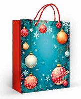 Пакет подар. (M) "Красные шары на зелёном" 7.0000833 мат.лам.,22,7*18см