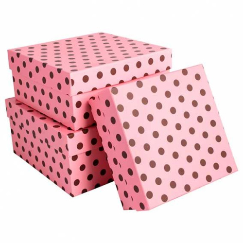 Коробка подар. 3в1 квадрат. Горох на розовом (15,5*15,5*6,5/19*19*9,5см) 20А2-МФ-013