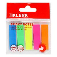 Набор самокл. этикеток-закладок КЛЕРК 12*45мм 206922 пластик.,5цв.*20л.,неон