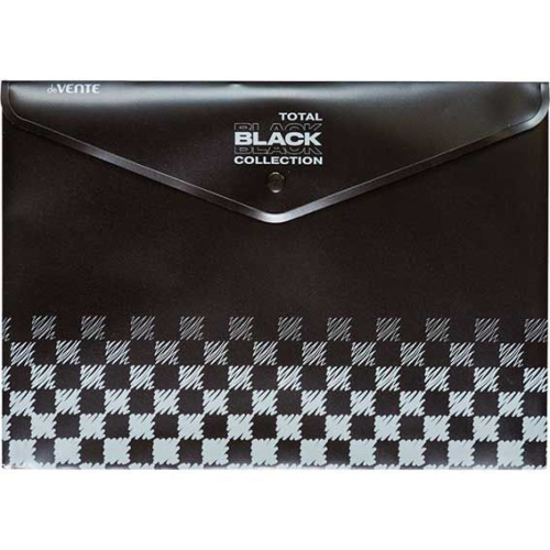 Папка-конверт на кнопке А4 deVENTE "Total black" 3071329 непрозр.чёрная с рис.,180мкм