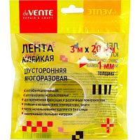 Скотч двусторонний 20мм*3м deVENTE 4163502 многораз.,прозрачный,1мм,зип-пак.