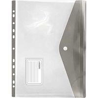 Карман расширяющийся А4 140мкм deVENTE 3050405 гориз.,полипр.,11отв.,на кнопке,прозр.,карм.