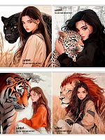 Тетрадь 96л. (клетка) Проф-Пресс "Девушки и дикие кошачьи" Т96-4888 цв.мел.обл.,глиттер