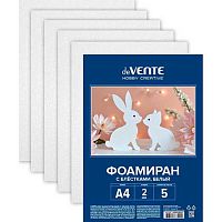 Фоамиран  5л. 5цв. А4 deVENTE "Hobby Creative" 8112418 блёстки,белый,2мм,пл.пак.,е/подвес
